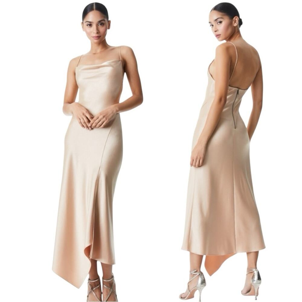 Alice + Olivia Harmony Drapey Slip Dress Size 4 in the color almond NWT - Picture 2 of 14